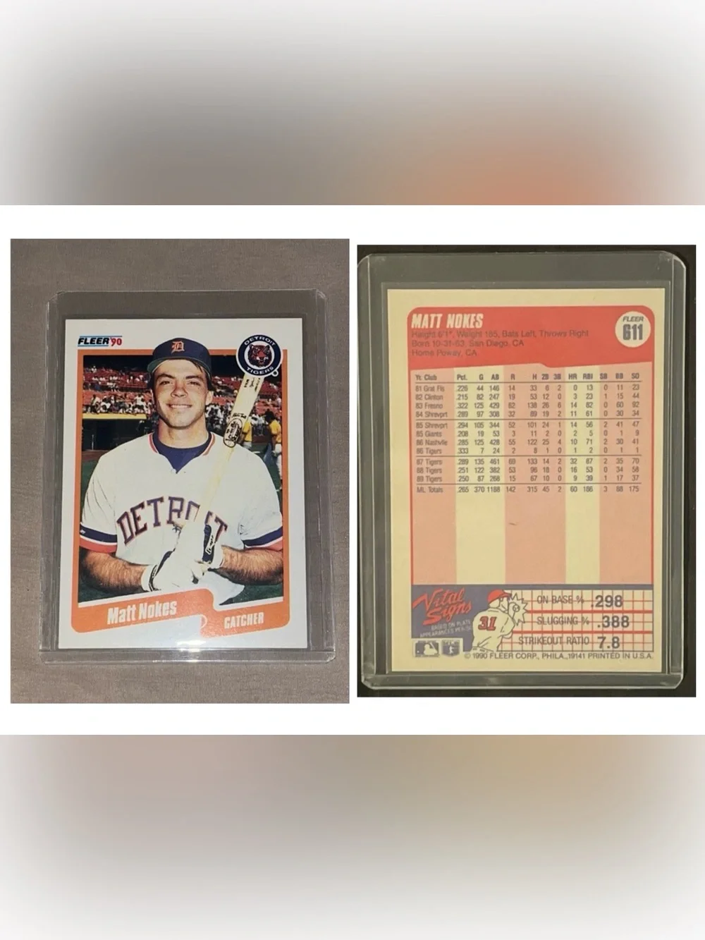 VINTAGE 1990 Matt Nokes Fleer MLB Detroit Tigers Baseball Trading Card